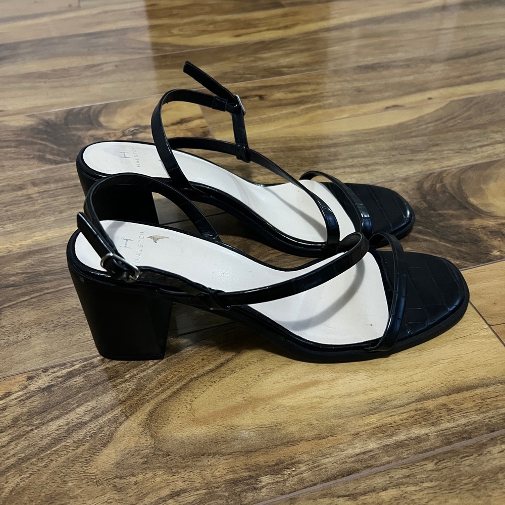 Halogen Black Croc-Embossed Heeled Sandals
